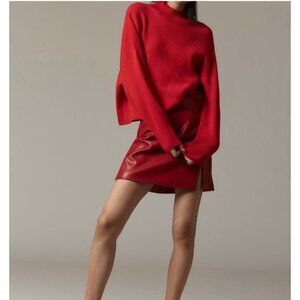 Maeve Anthropologie The Meredith Mock-Neck Sweater XL Red Pullover Relaxed Fit